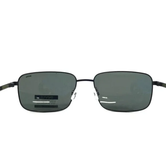 INVU. Sunglasses 314-C3 Shiny Black Rectangle Frames with Green Polarized Lenses